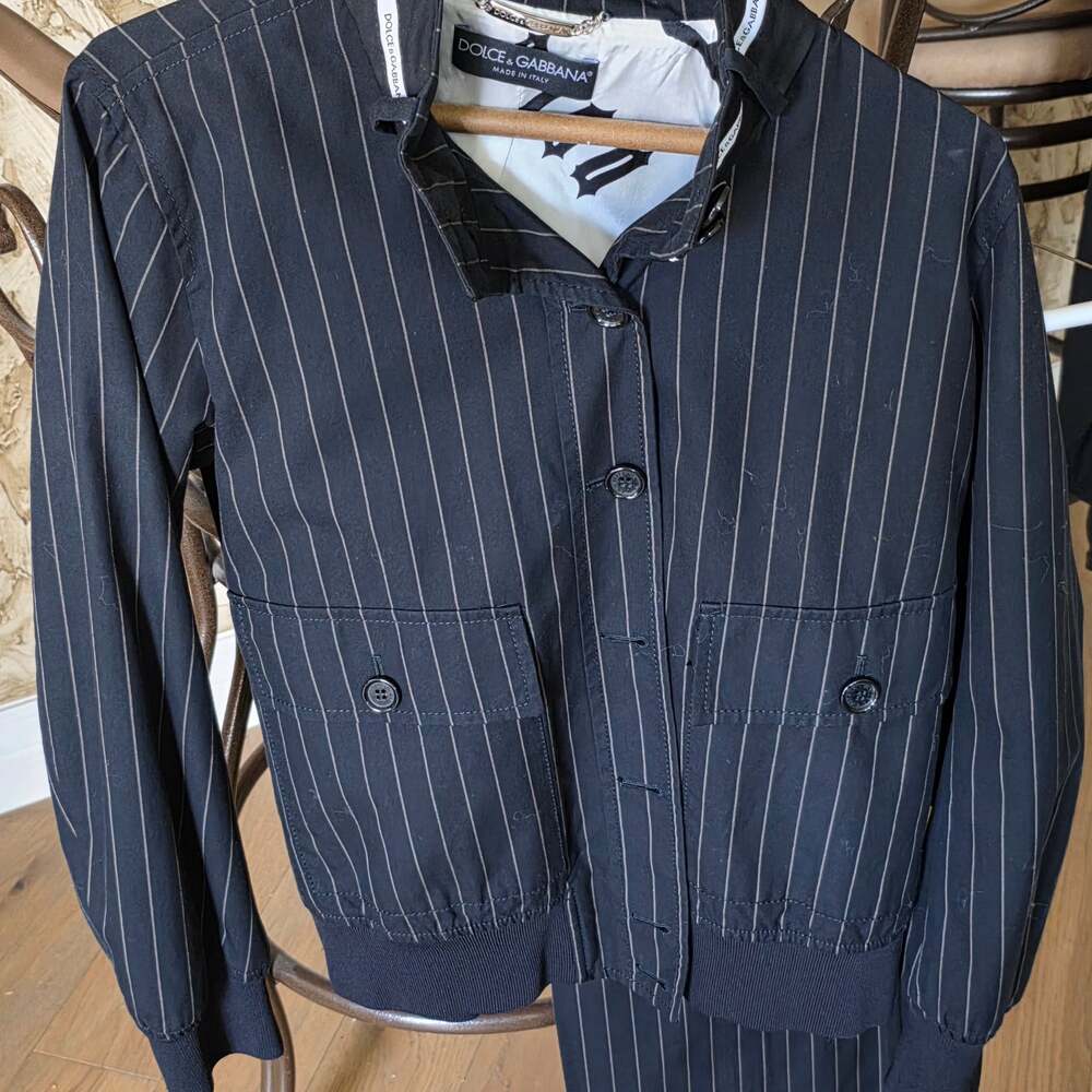 Dolce & Gabbana Women's Pinstripe Bomber Jacket and Pant Suit Set